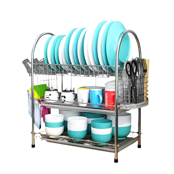 3 طبقة من الفولاذ المقاوم للصدأ رف درينغ مع حامل القدح وتصريف مائدة مائدة