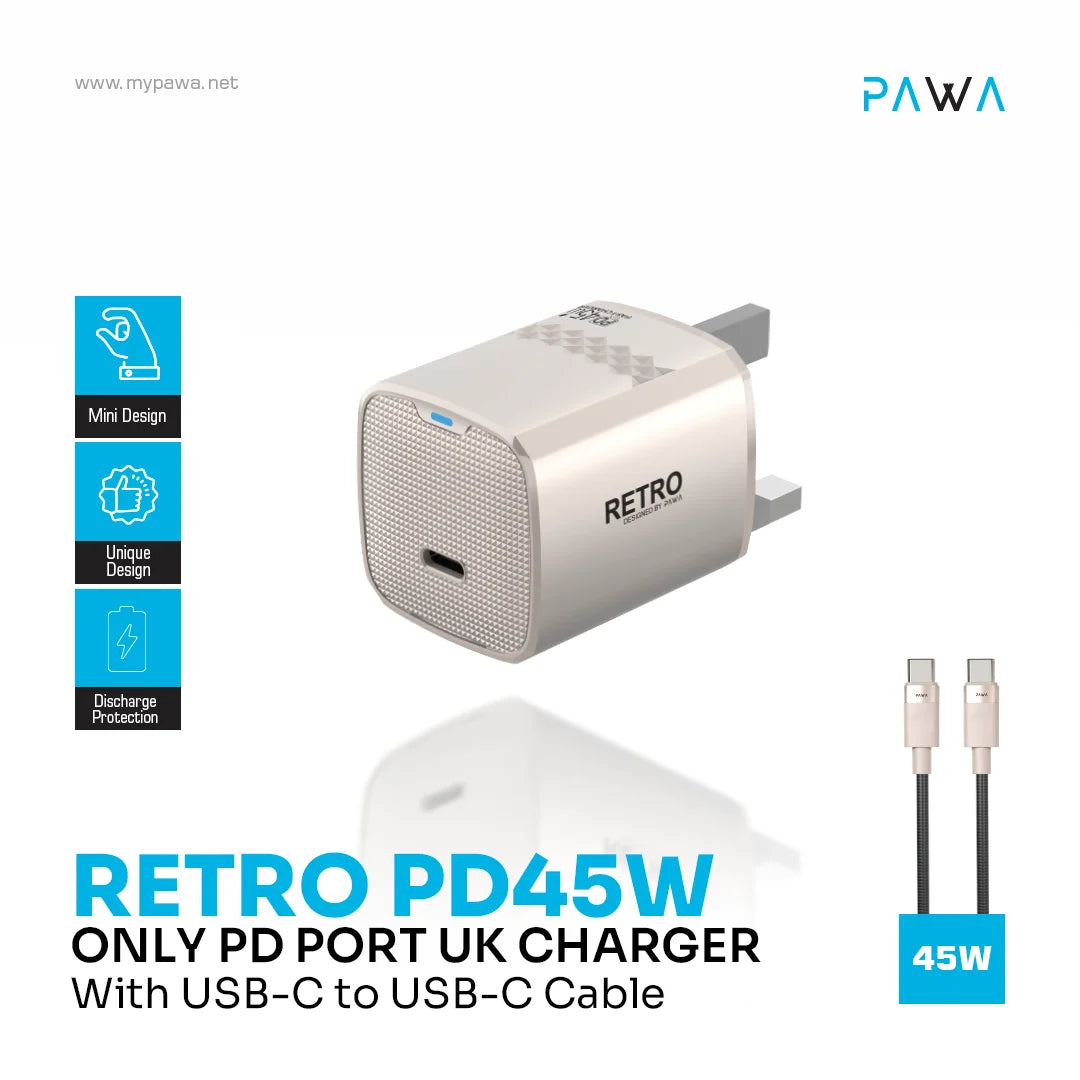Pawa Retro 45W With Type-C Port Uk Plug - Titanium
