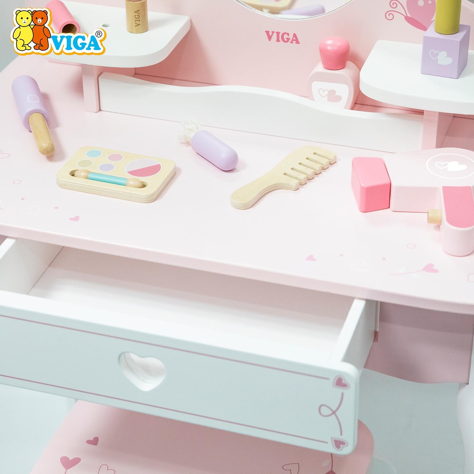 VIGA Wooden Vanity Table Set – Pink Princess Design