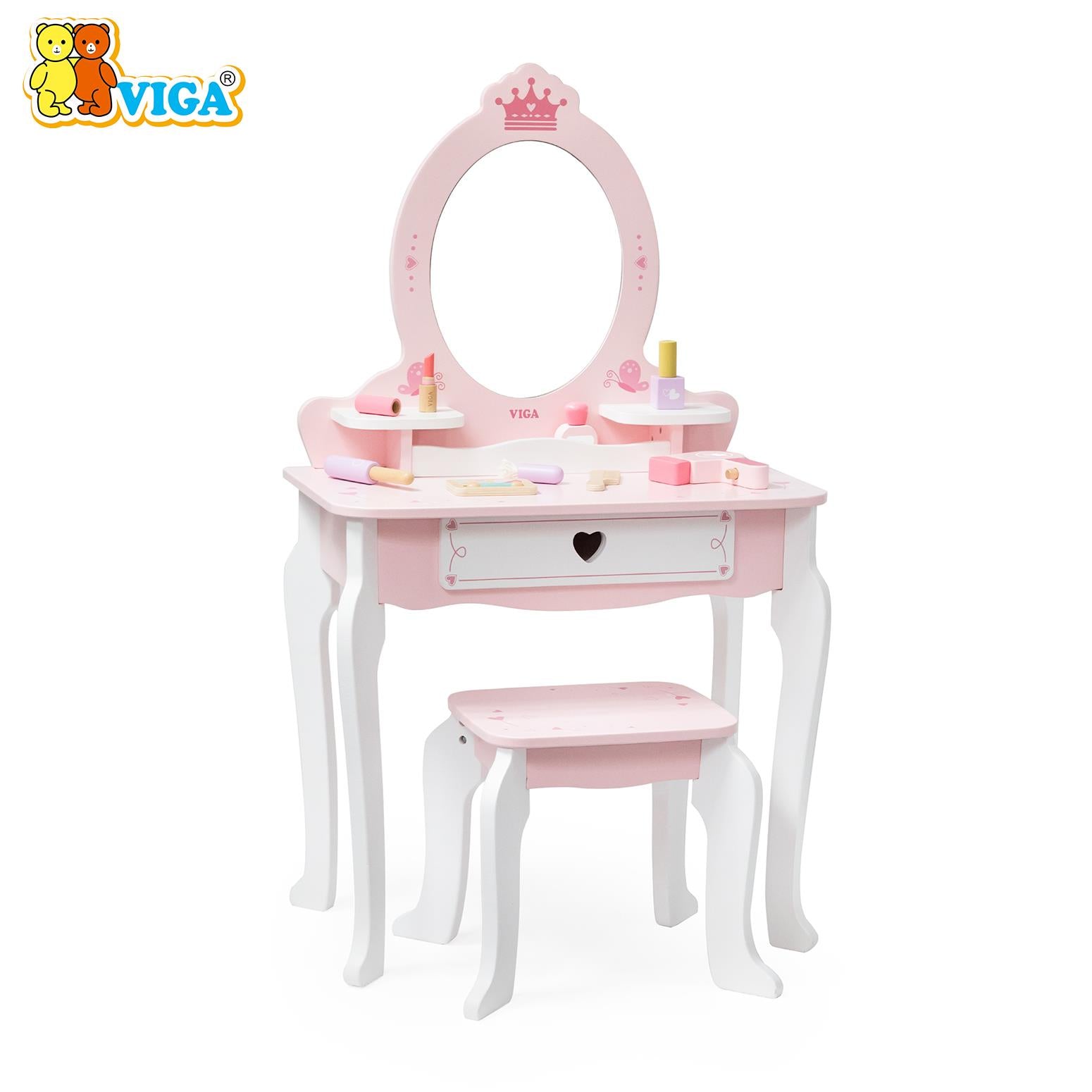 VIGA Wooden Vanity Table Set – Pink Princess Design