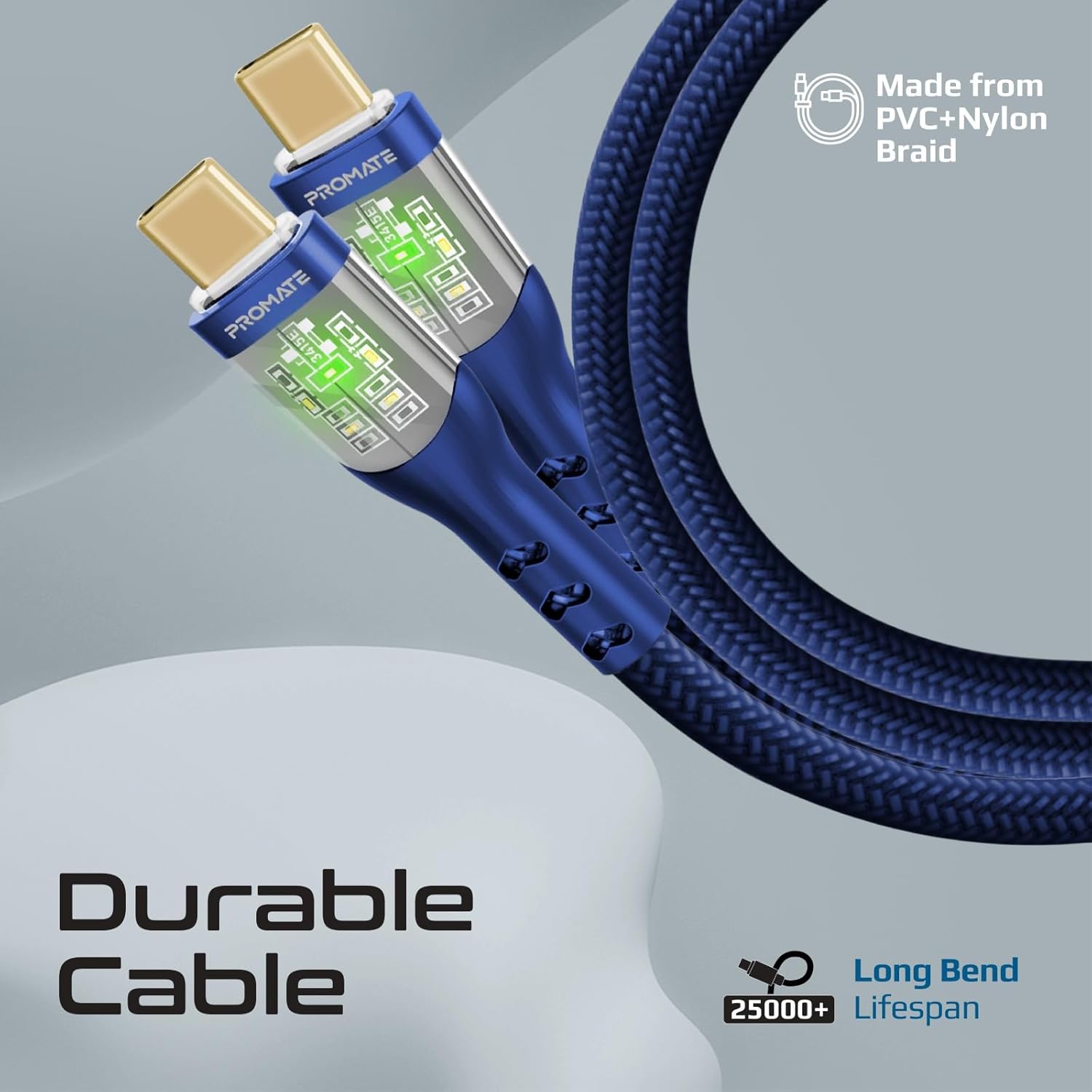 60W كابل USB -C فائق الصوت مع قذائف شفافة - البحرية - TJR4KI5