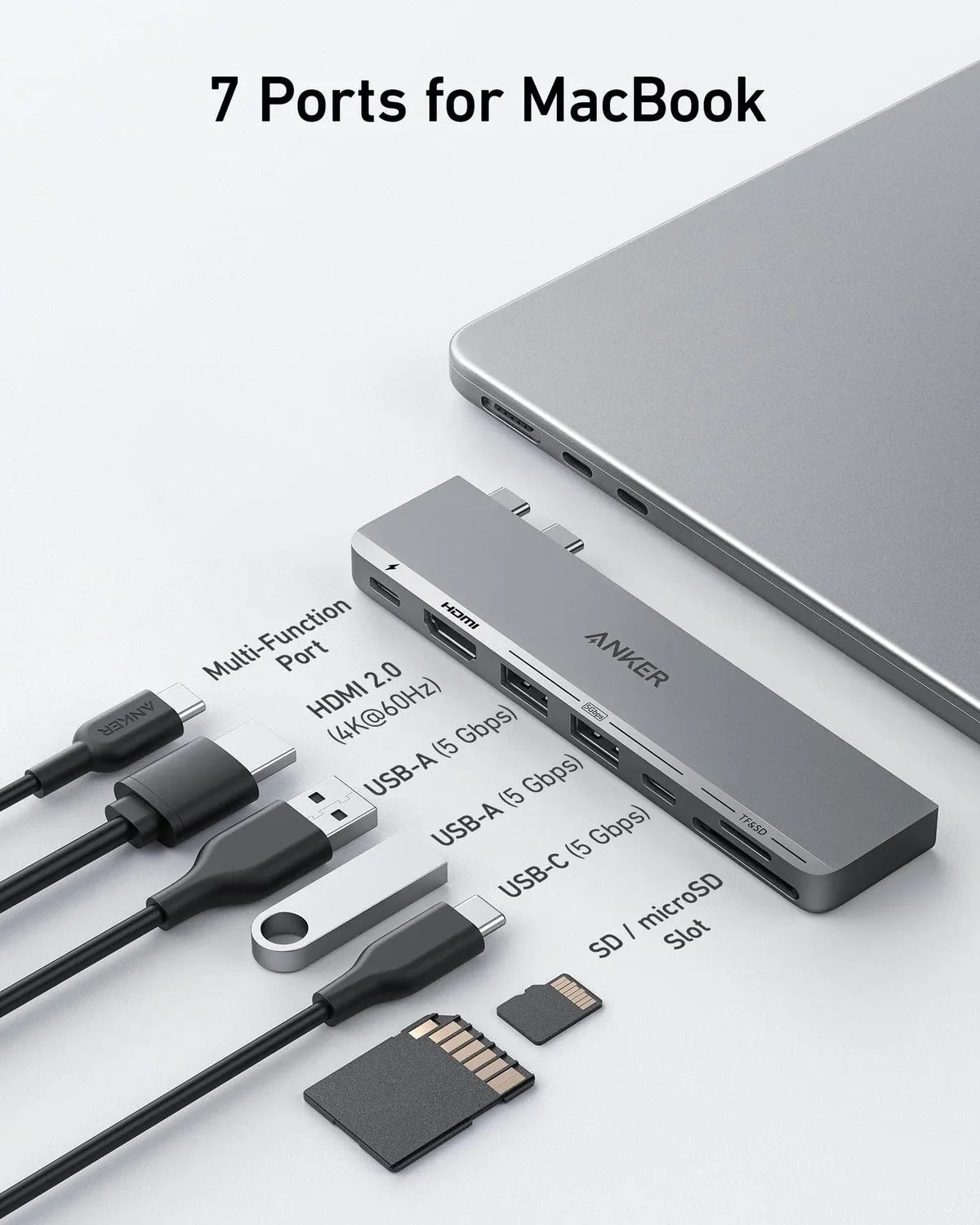 Anker 547 USB-C Hub (7-in-2, for MacBook) -Silver