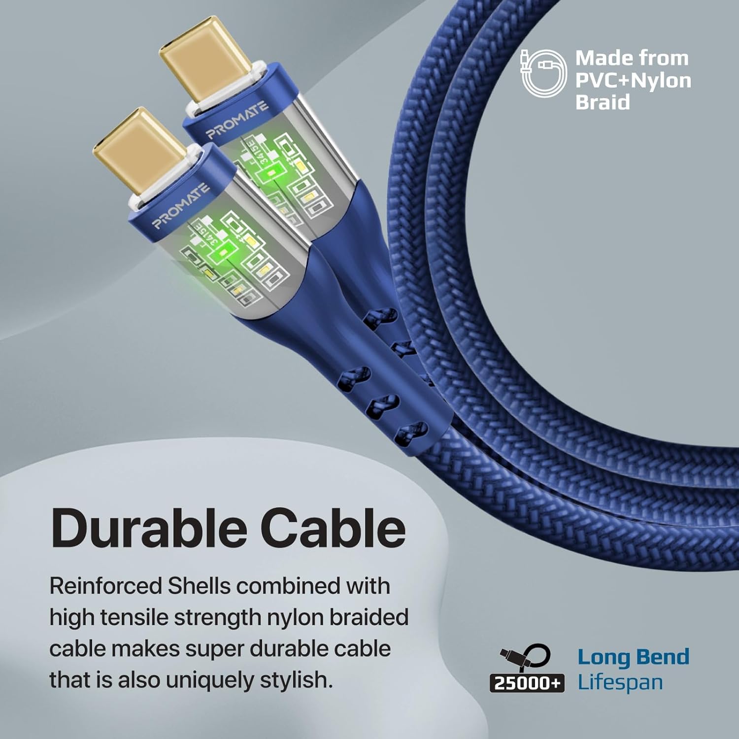 60W كابل USB -C فائق الصوت مع قذائف شفافة - البحرية - TJR4KI5