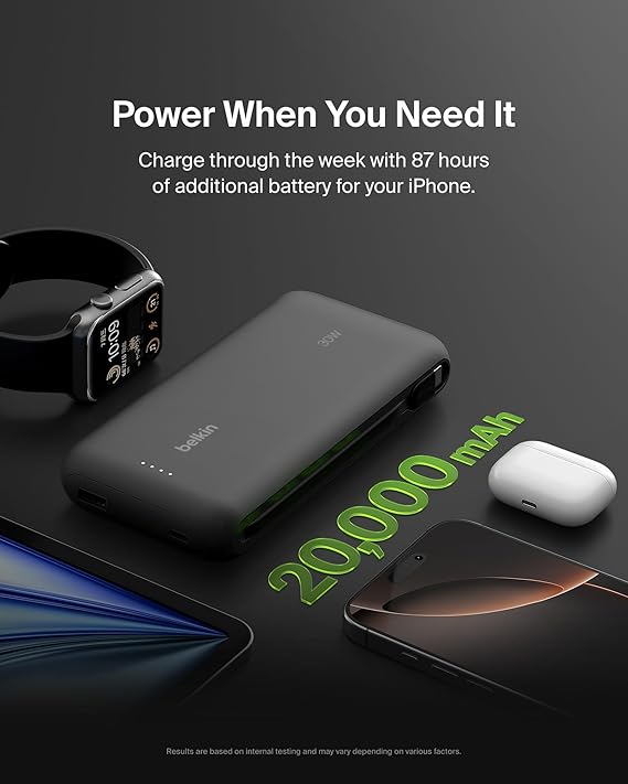 Belkin Charge Power Bank 20K Pd 30W With Usb-C Usbc & Usb-A Black
