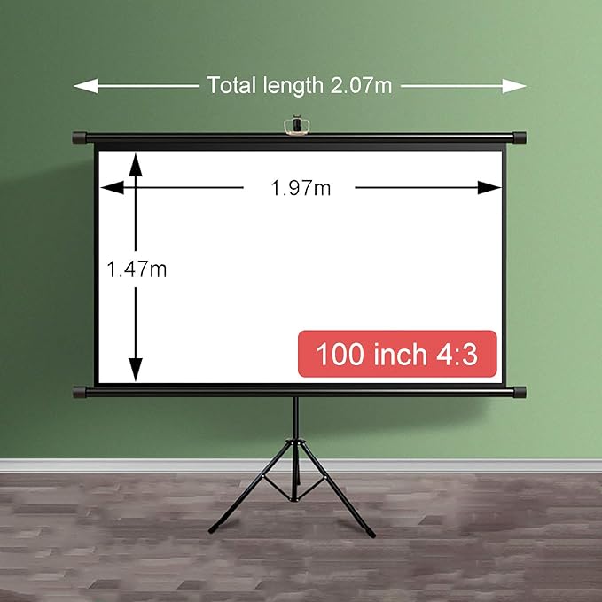 Gamvity 100-inch Tripod Projector Screen – 4:3 Aspect Ratio | Matte White