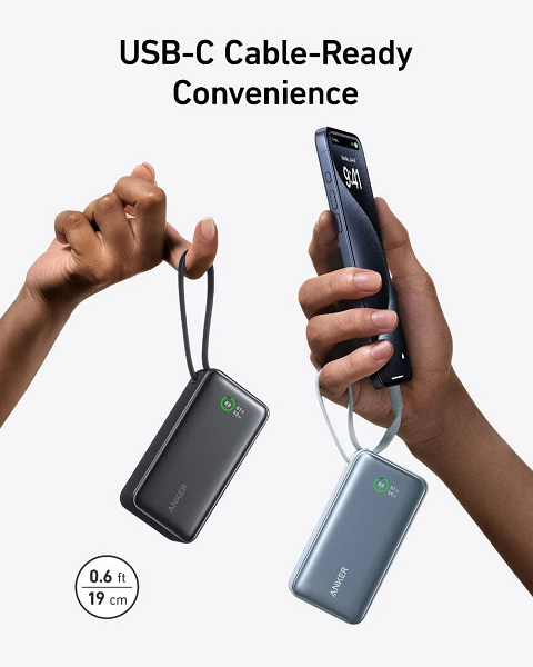 Anker Nano Power Bank (30W, Built-In USB-C Cable) 10000 PD Black
