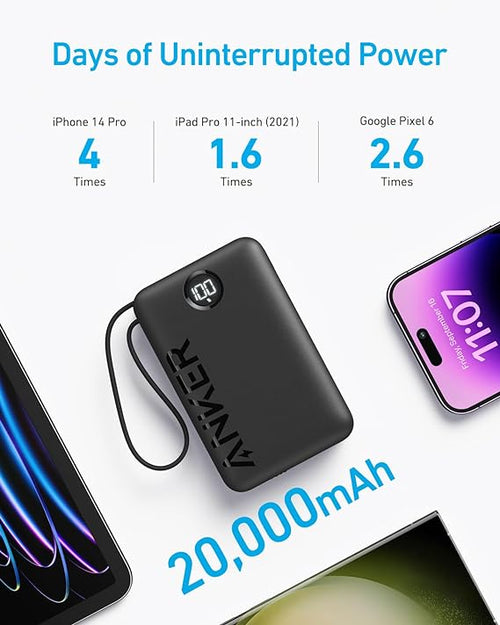 Anker 335 Power Bank 20000 mAh 22.5W PD with USB-C Cable Black