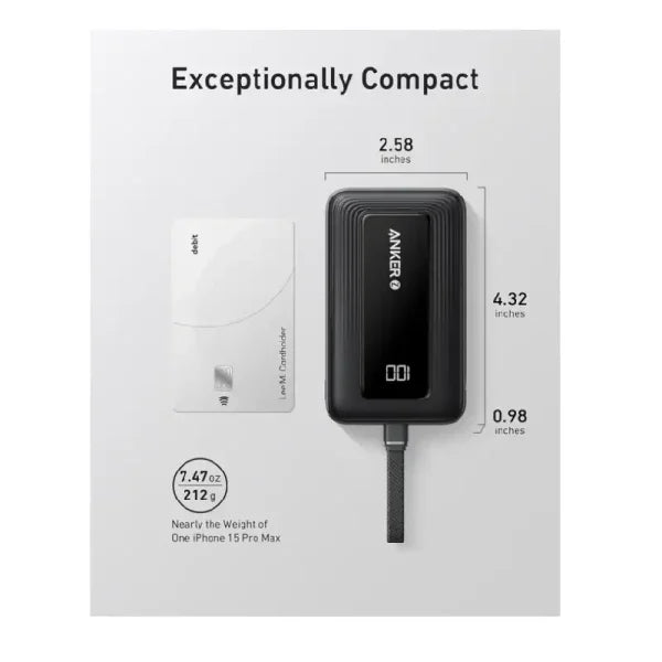 Anker Zolo Power Bank 20K-30W Built-In Usb-C Cable -Black