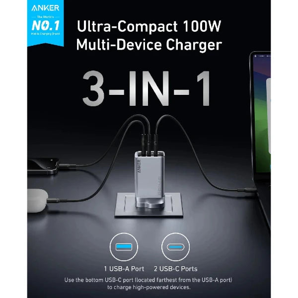 Anker Prime Charger 100W 3 Ports Gan - Silver