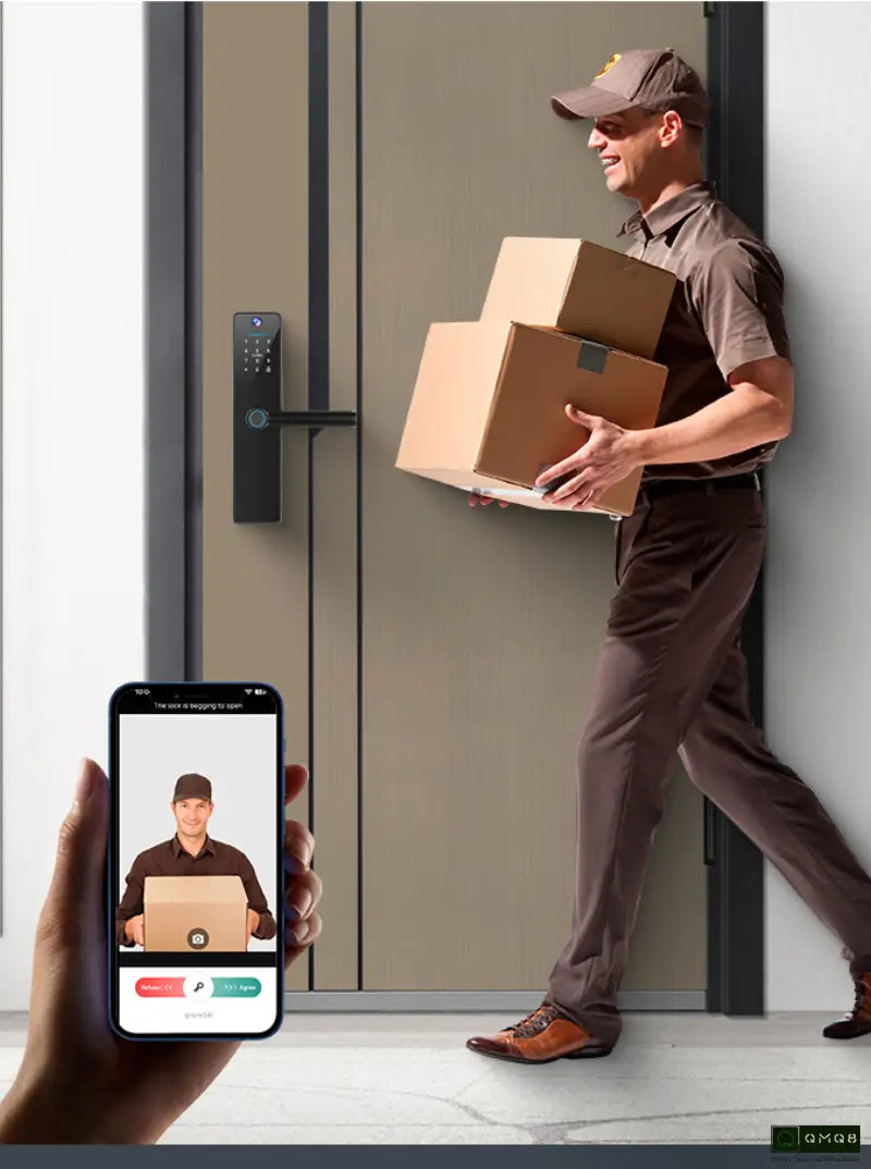 Tuya Smart Wi-Fi Door Lock with Camera for Wooden Doors | Fingerprint, App, Password, Card & Key (BLACK)