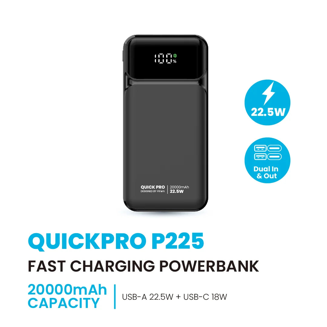 Pawa QuickPro P225 Fast Charging Powerbank with 20000mAh Capacity.