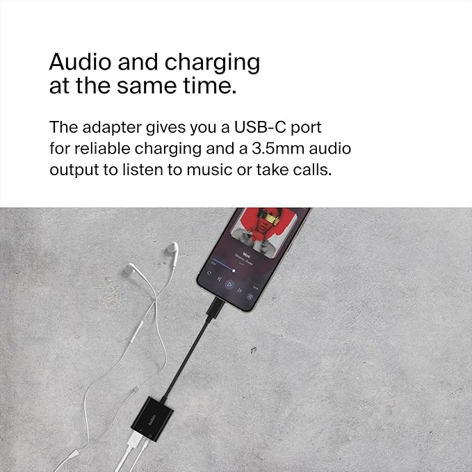 Belkin Rockstar 3.5Mm Audio+Usb-C Charge Adapter-Black (745883833818- Npa004Btbk)