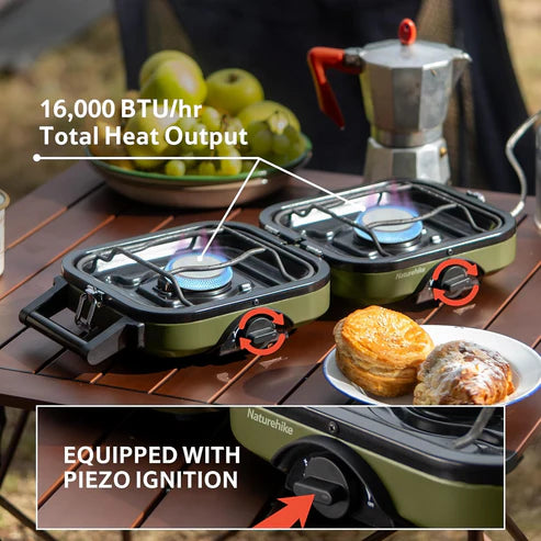 Naturehike Double Burner Folding Gas Stove - Army Green
