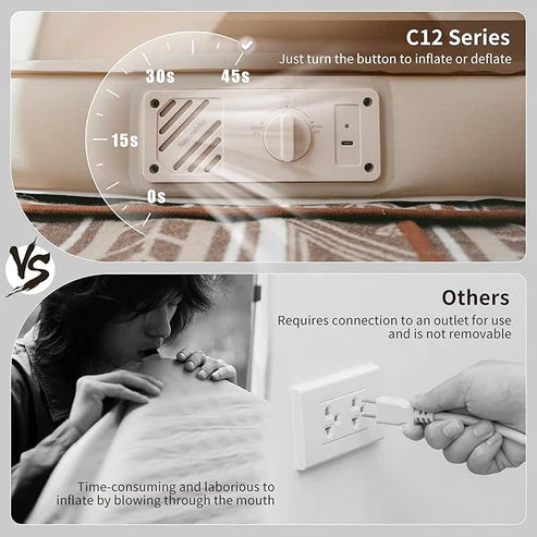 Naturehike Yugu C12 Comfort Automatic Inflatable Cushion With Inner Inflatable Pump - Beige Double (200*132*12)