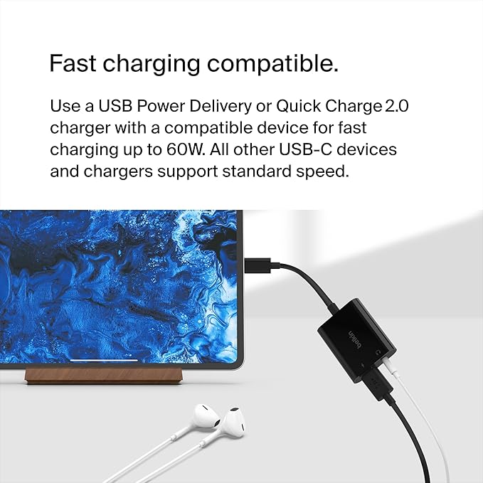 Belkin Rockstar 3.5Mm Audio+Usb-C Charge Adapter-Black (745883833818- Npa004Btbk)