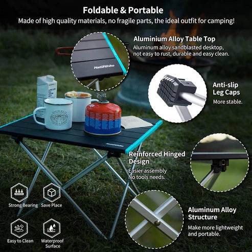 Naturehike FT08 aluminum alloy folding table (Small) - Rock Black (41*34.5*29)