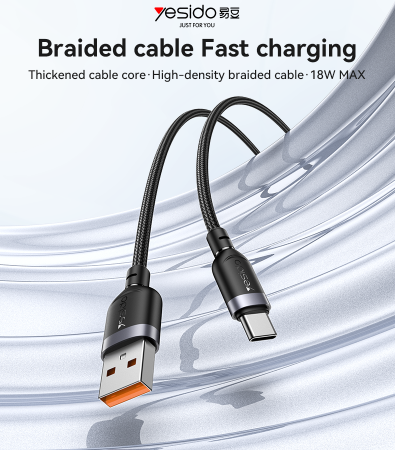 YESIDO CA133C 2 Meter 18W Fast Charging USB to Type-C Aluminum Alloy Braided Data Cable