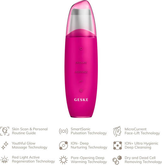 GESKE Face Care - Microcurrent Skin Scrubber Black Head Remover - 9 In 1 - Magenta