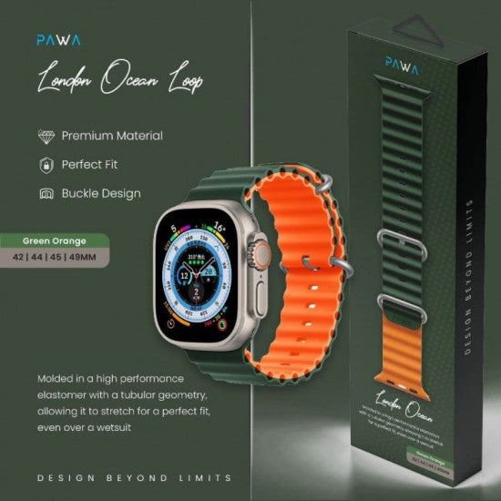 Pawa London Ocean Watch Strap Ultra/Series 8 49/45/44/42MM - Green/Orange