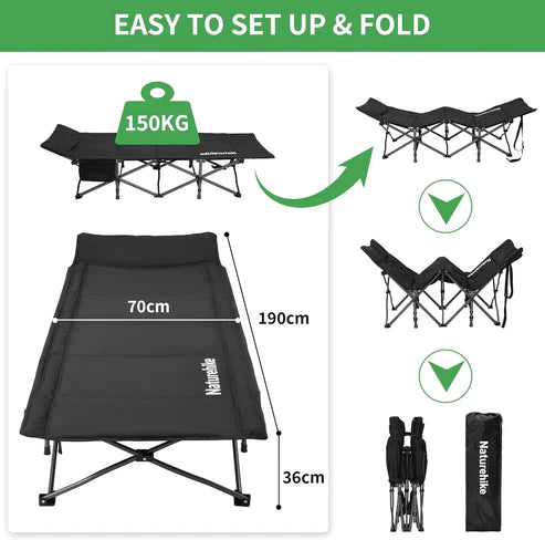 Naturehike Xingye Outdoor Folding Camp Bed - Black single (190*70*36)