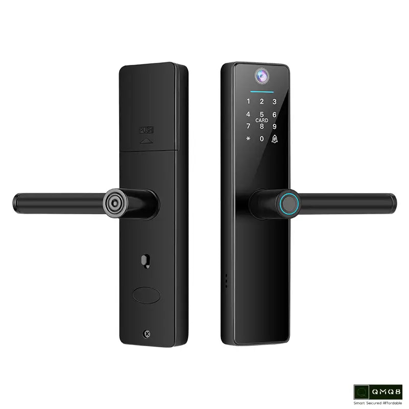 Tuya Smart Wi-Fi Door Lock with Camera for Wooden Doors | Fingerprint, App, Password, Card & Key (BLACK)