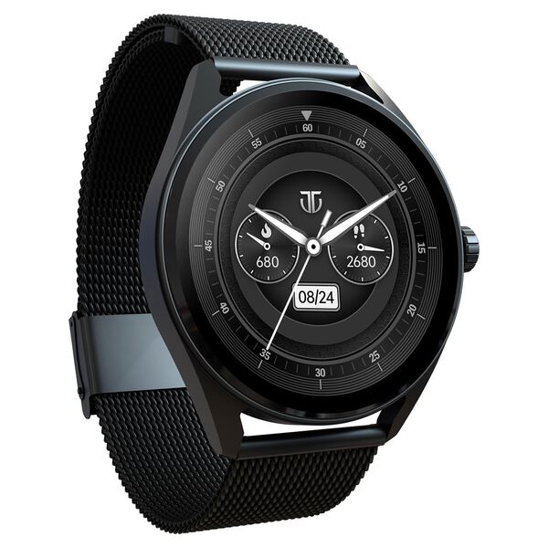 Titan Crest 3.63 cm AMOLED AOD BT Calling Functional Crown Black Mesh Strap - Black (Bundle Offer)