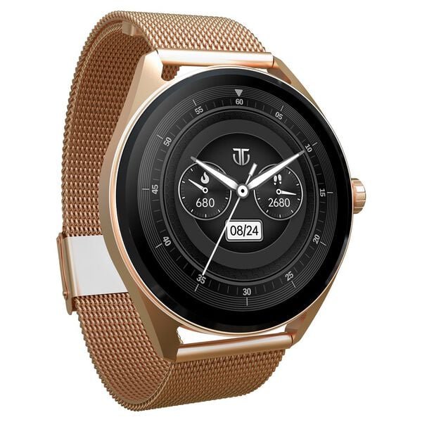 Titan Crest 3.63 cm AMOLED AOD BT Calling Functional Crown Black Mesh Strap -Gold (Bundle offer)
