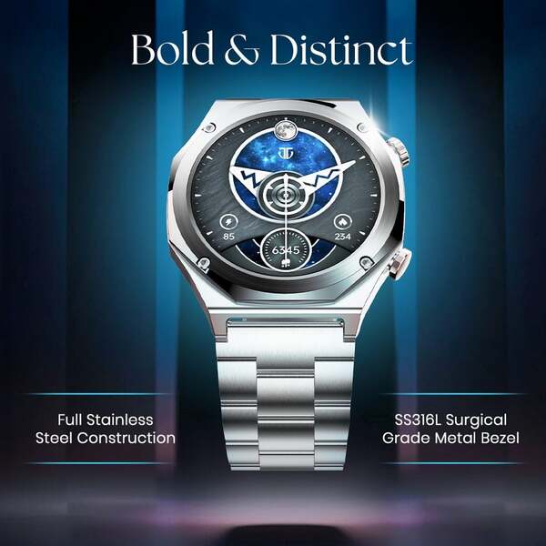 Titan Maestro Premium Metal Smartwatch All SS BT Calling Functional Crown - Silver (Bundle Offer)