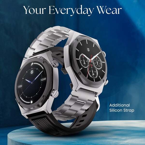 Titan Maestro Premium Metal Smartwatch All SS BT Calling Functional Crown - Silver (Bundle Offer)