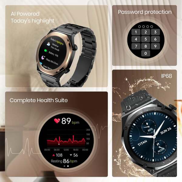 Titan Maestro Premium Metal Smartwatch All SS BT Calling Functional Crown - Silver (Bundle Offer)