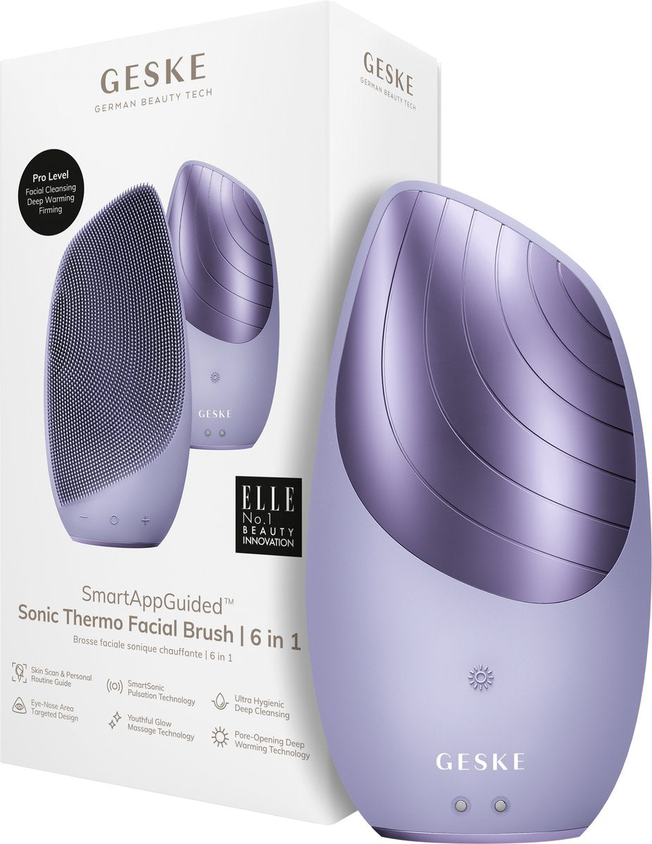 GESKE | Smart App Guided™ Sonic Thermo Facial Brush | 6 in 1 -Purple