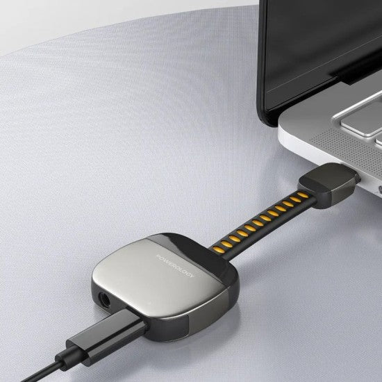 Powerology 2-IN-1 Adapter Type-C To 3.5mm  AUX  -Gray