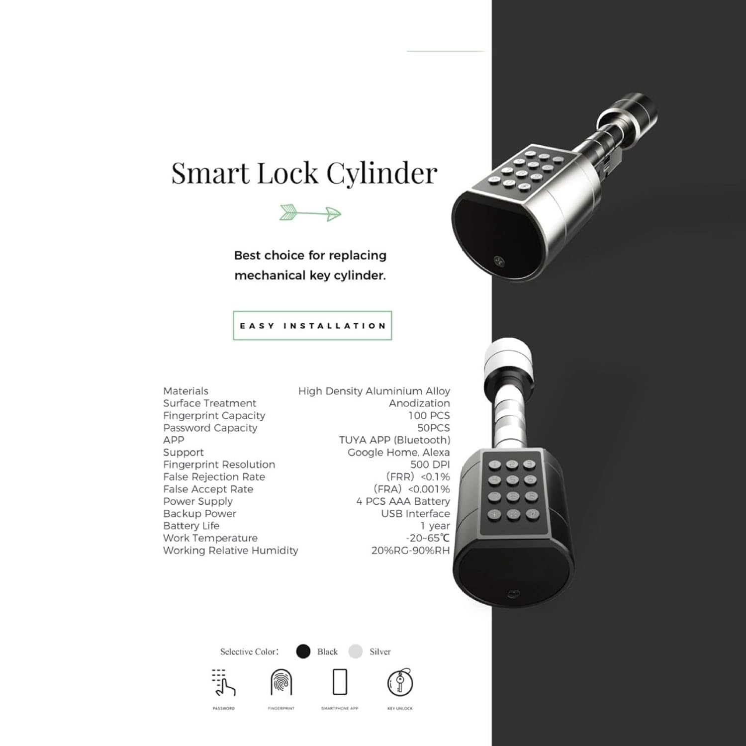 Smart Cylinder Lock For Wooden Doors