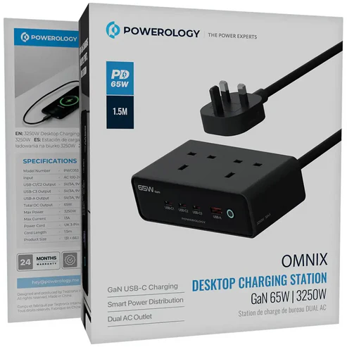 Powerology Omnix Desktop Charging Station Gan 65W | 3250W Black