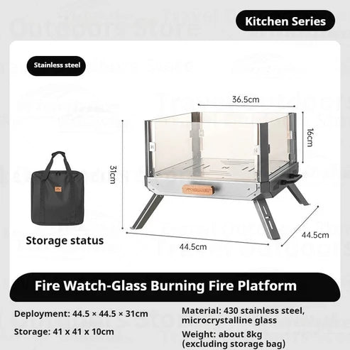 Naturehike Glass Fire Stove - Stainless Steel (46×45.5×30)
