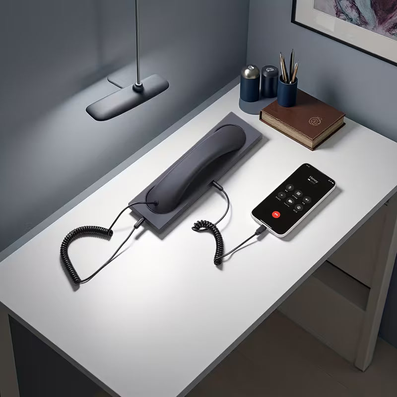 Retro Phone Receiver Type-C Compatible With Ios And Android With Base-Black