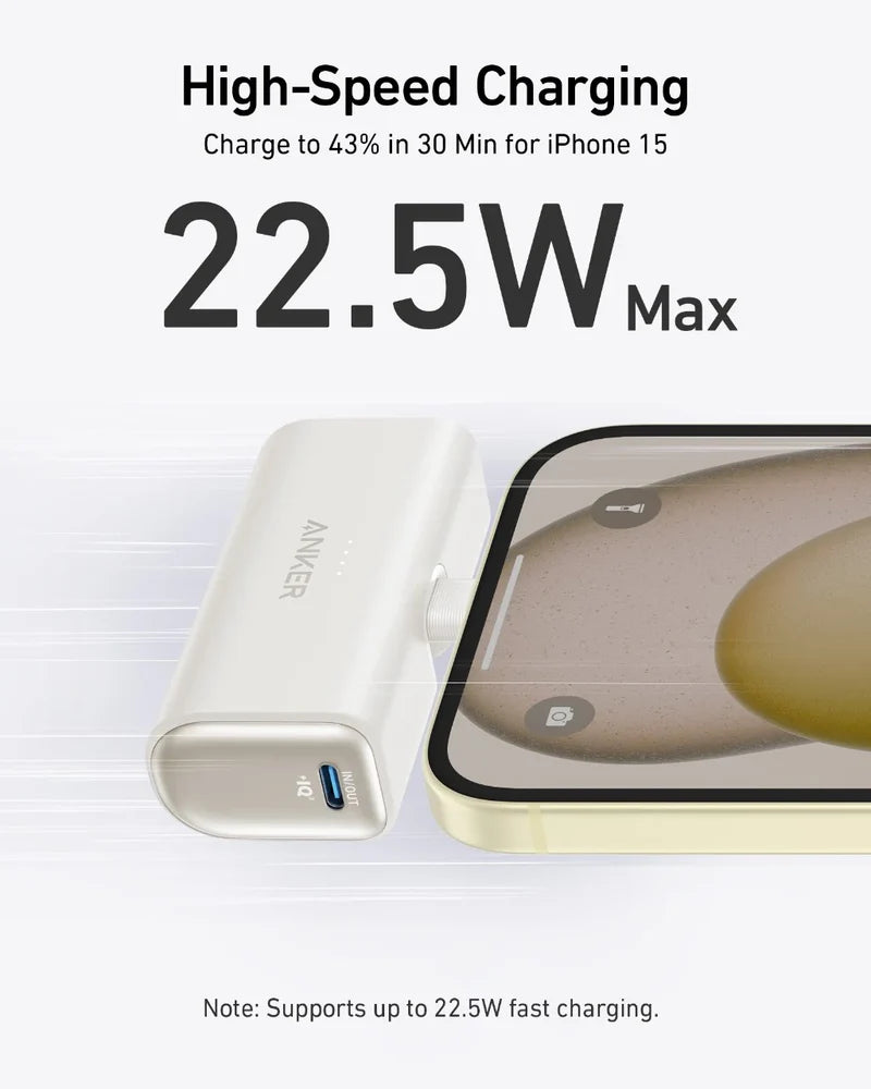 Anker Nano Power Bank 5000mAh 22.5W Built-In USB-C Connector White