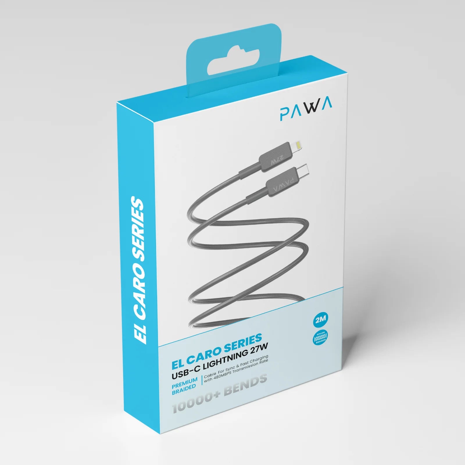 Pawa El-Caro Premium Braided Cable USB-C To Lightning 27W 2M - Grey