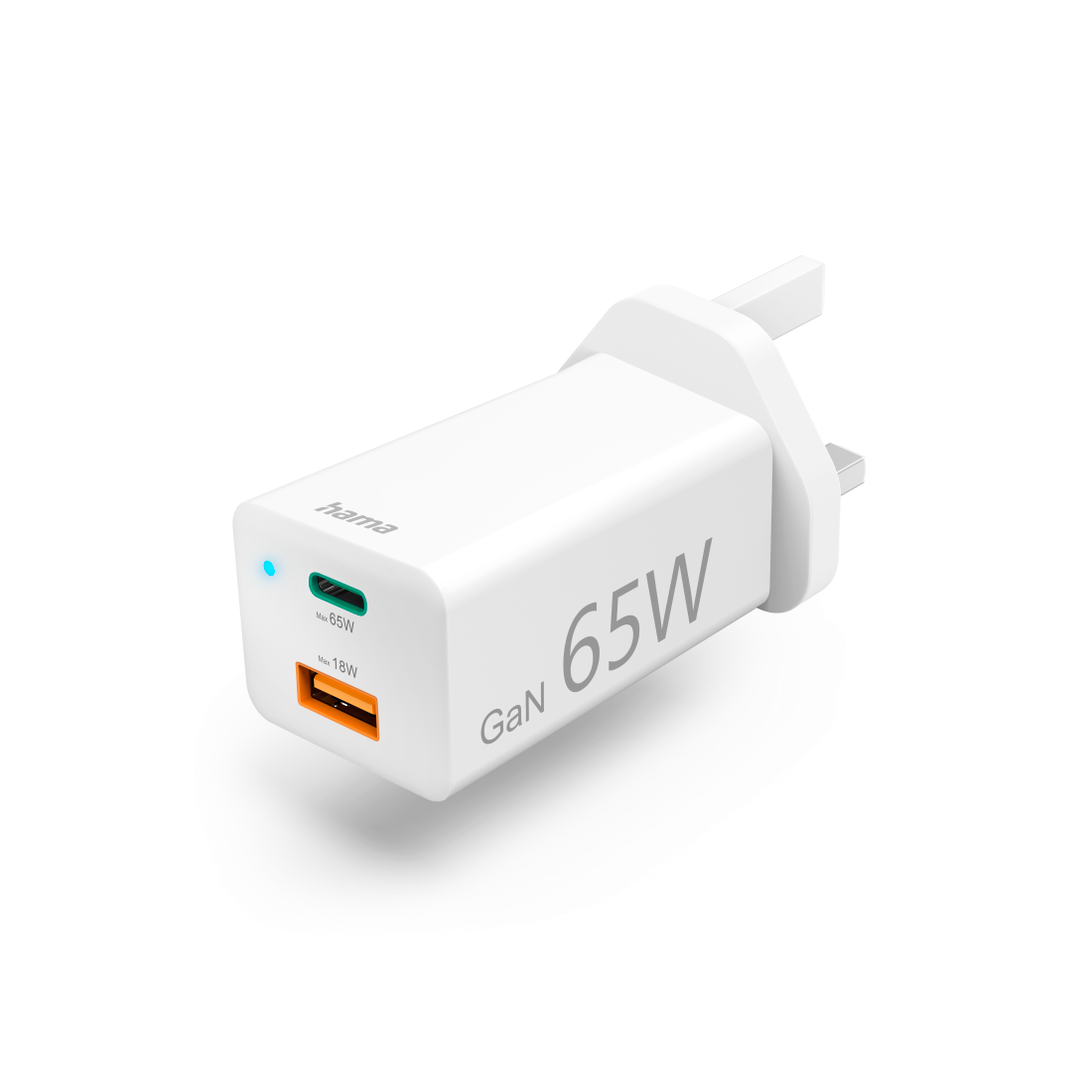 Hama UK Fast Charger, USB-C, PD / Qualcomm® / GaN, Mini-Charger, 65W - White