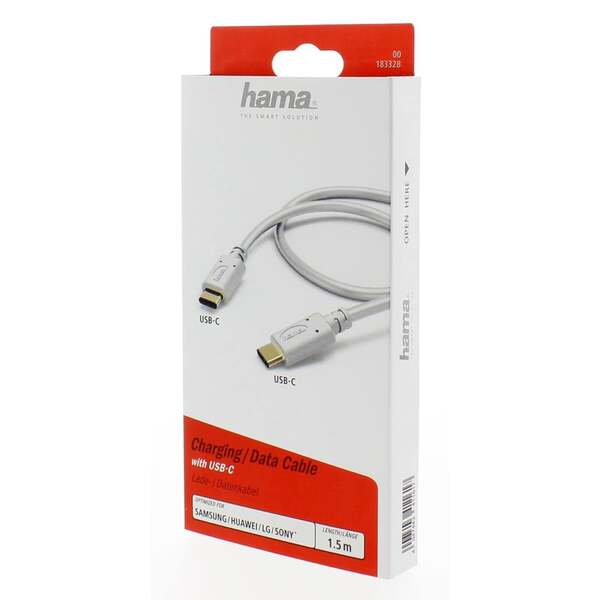 Hama Type-C to Type-C Charging Data Cable 1.5 m, white