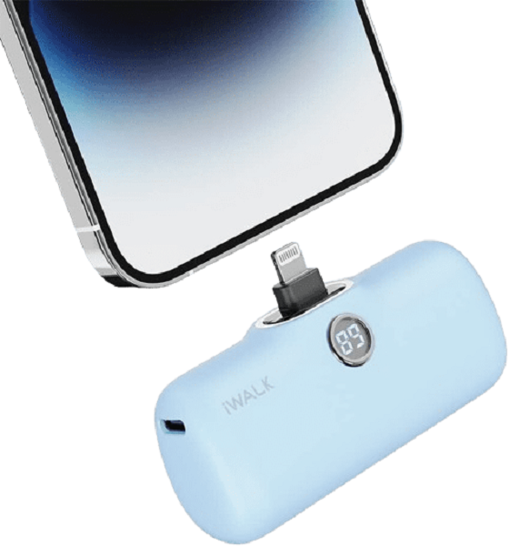 Iwalk Linkme Pro Fast Charge 4800 Mah Pocket Battery With Battery Display For iPhone  - Blue