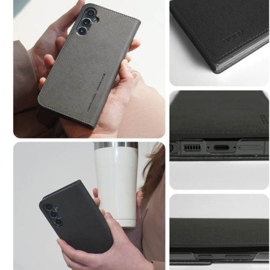 Araree Mustang Diary Wallet Case for Galaxy S24 Ultra Charcoal Gray - FWXD