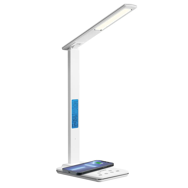 XPower 6in1 15W Wireless Charging LED Desk Lamp With Multi functional Alarm Clock White