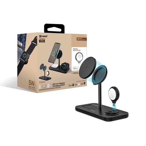 XPower WLS10 5 in1 15W محطة شحن لاسلكية مغناطيسية أسود