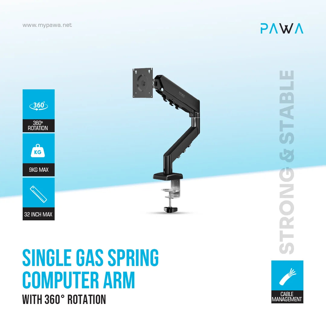 Pawa Single Gas Spring Computer Arm with 360 Rotation