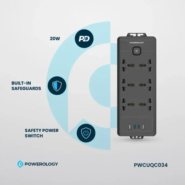 Powerology 6Ac 2500W Power Strip Black