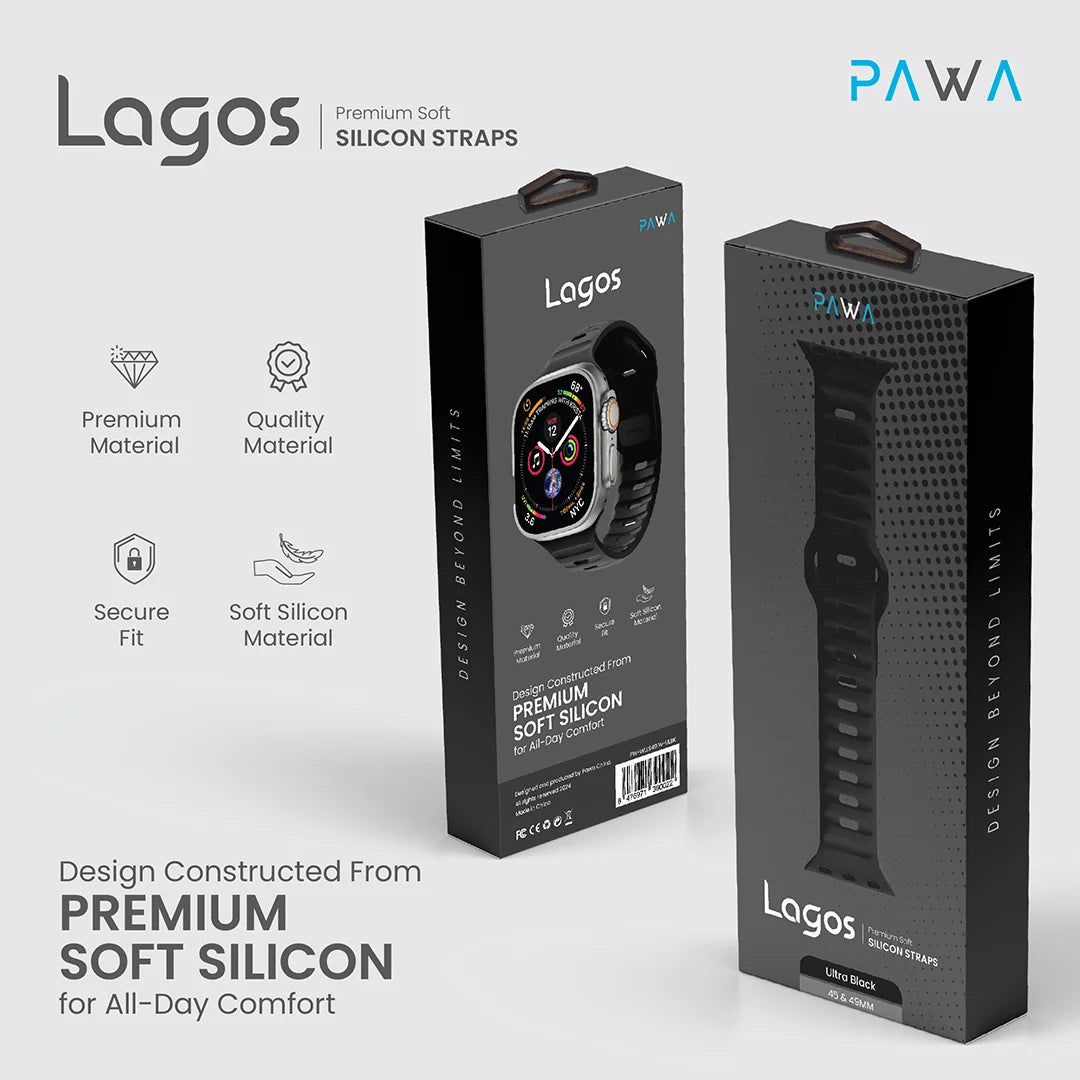 Pawa Lagos Premium Soft Silicon Strap 45/49MM - Ultra Black