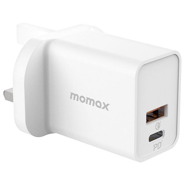 Momax Oneplug Wall Charger UK 30W PD Dual Output White - D6SE