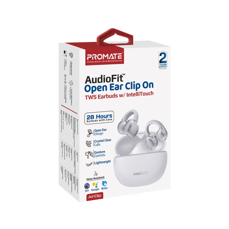 Promate AudioFit™ Open Ear Clip On TWS Earbuds w/ IntelliTouch - White