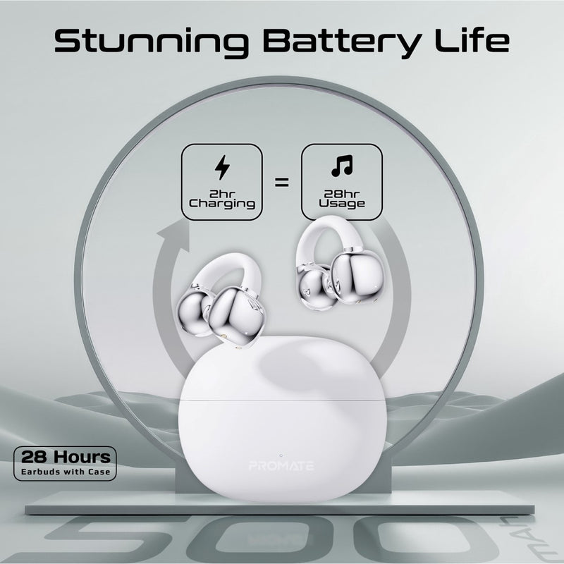 Promate AudioFit™ Open Ear Clip On TWS Earbuds w/ IntelliTouch - White